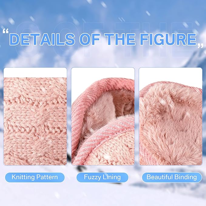 Set of 4 unisex knitted ear warmers, perfect for winter adventures & sharing. Foldable for easy storage.