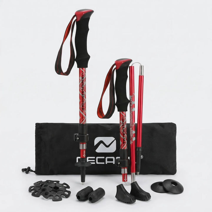 Lightweight, foldable telescopic trekking poles for easy storage during hiking & walking adventures.