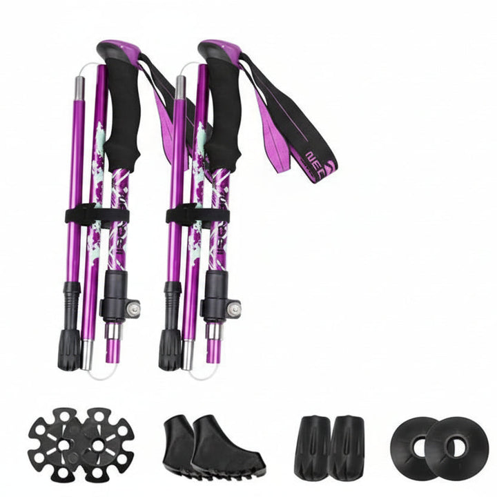 Secure your footing with ergonomic, adjustable foldable trekking poles.