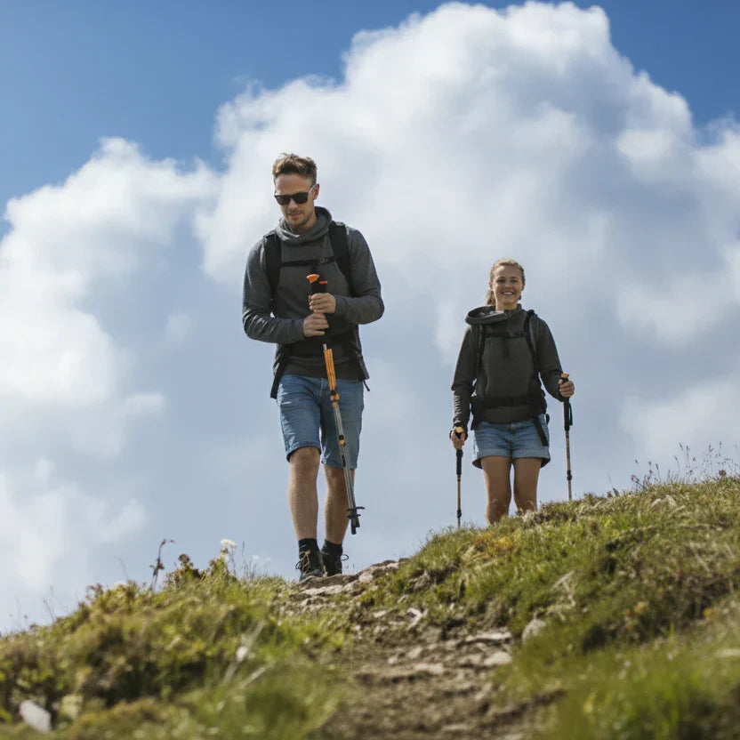 Lightweight foldable hiking poles, perfect for trail walking and camping equipment.