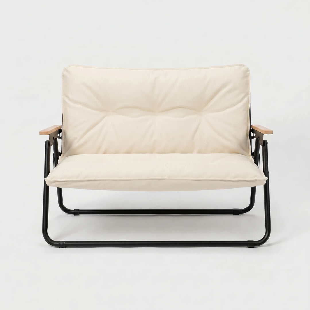 Two-person portable camping sofa, perfect for comfortable outdoor seating at campsites. Durable folding couch.