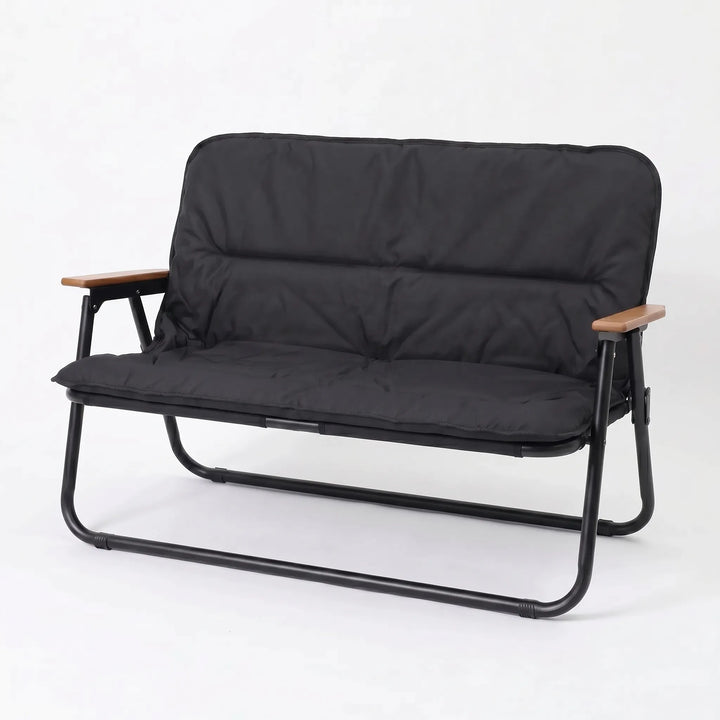 Portable two-person folding outdoor sofa, ideal for camping, backyard patio, beach, or events. Compact seating.