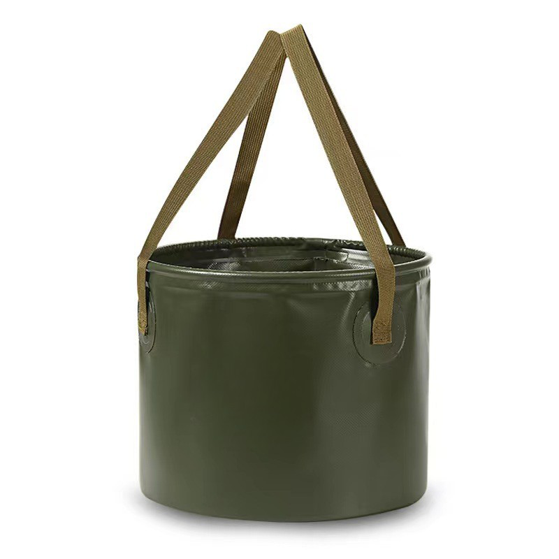 Compact folding water bucket for outdoor enthusiasts, ideal for camping, hiking, and utility use