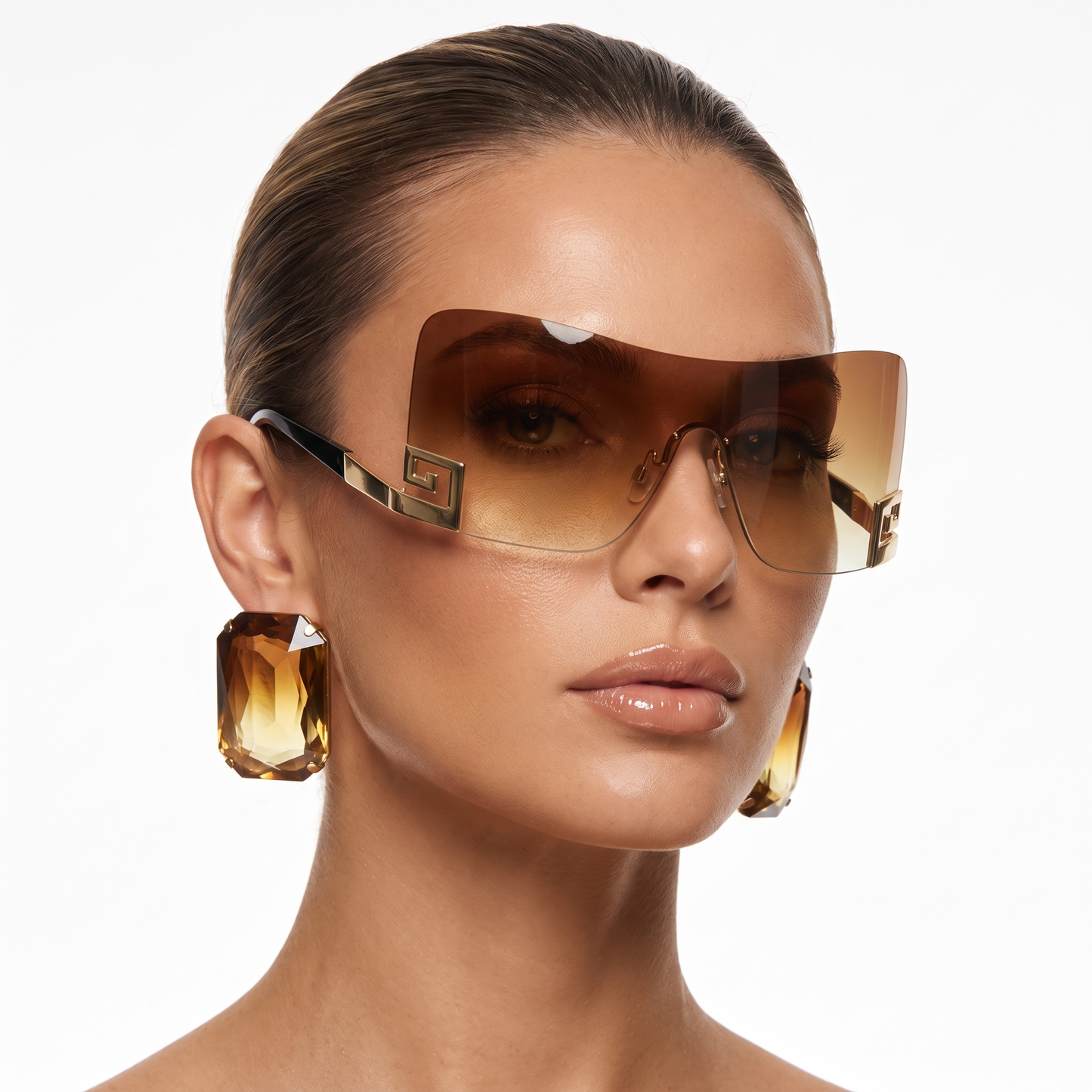 Futuristic frameless sunglasses. Polycarbonate UV400 lenses & metal frame for eye protection. Unisex.