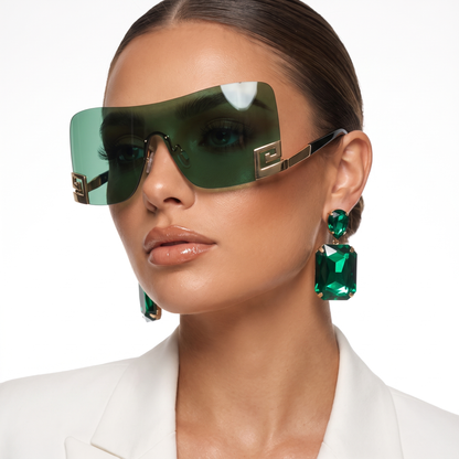 Unique unisex frameless futuristic sunglasses, perfect for festival & travel. UV400 eye protection.