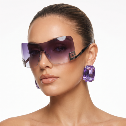 Stylish unisex frameless futuristic sunglasses with UV400 eye protection and durable metal frame.