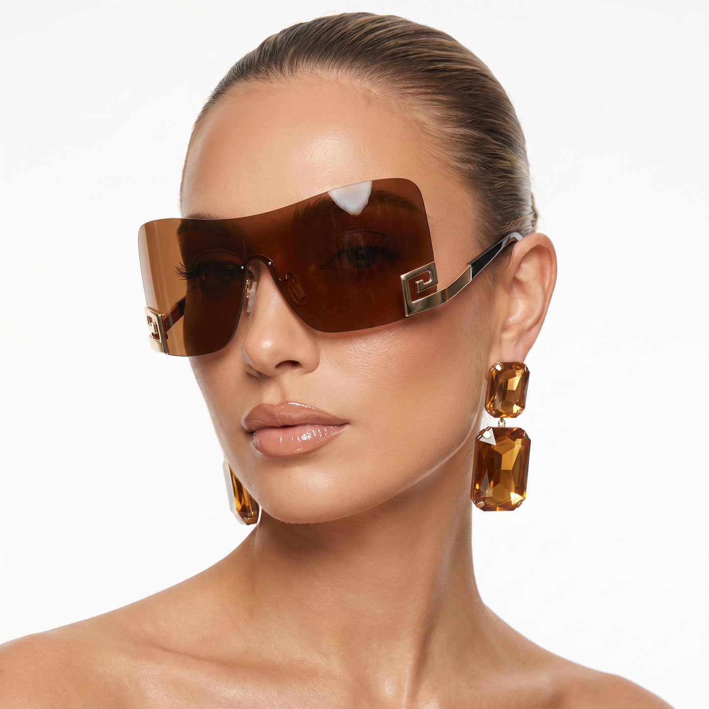 Statement unisex futuristic frameless sunglasses, offering UV400 protection. Perfect unique festival eyewear.