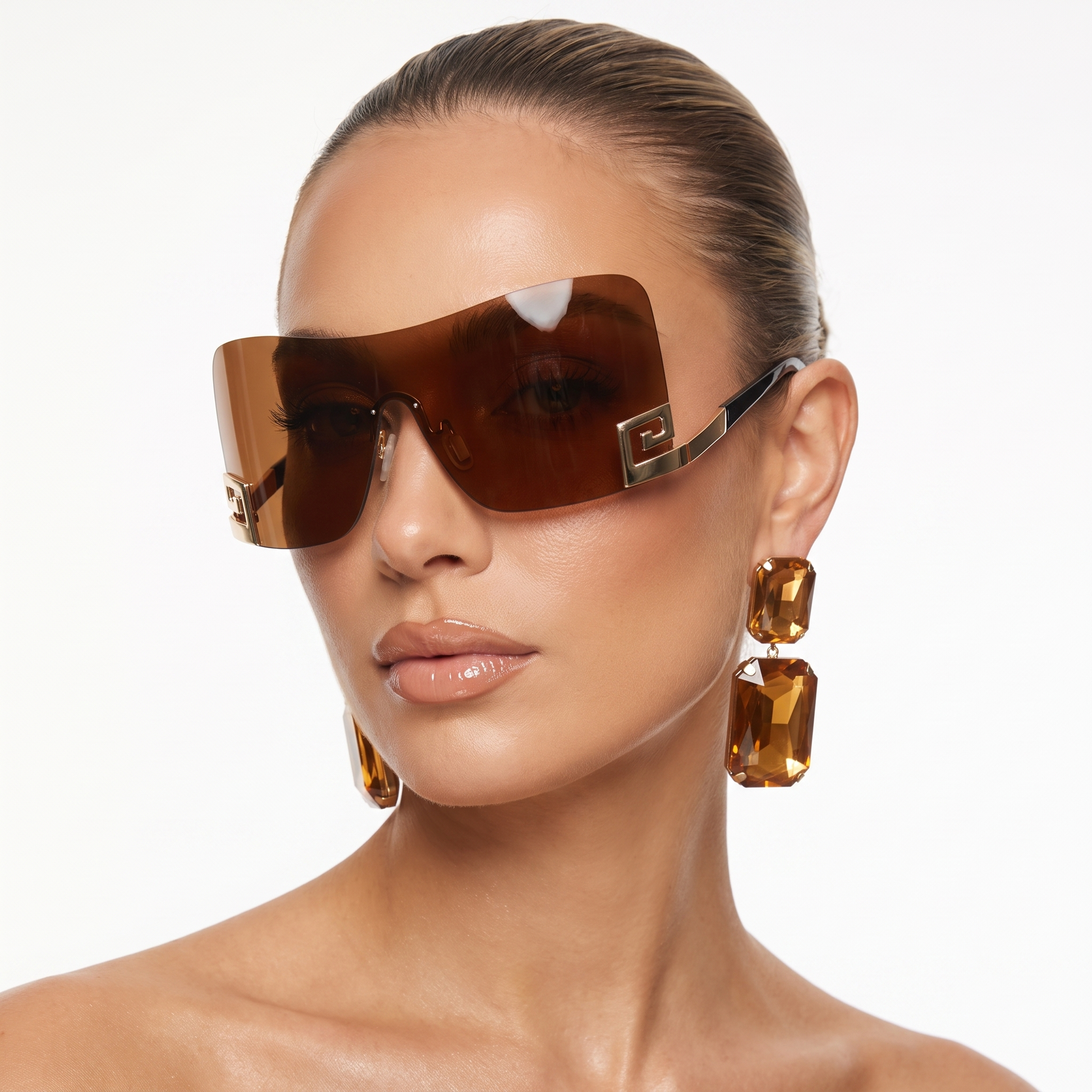 Statement unisex futuristic frameless sunglasses, offering UV400 protection. Perfect unique festival eyewear.