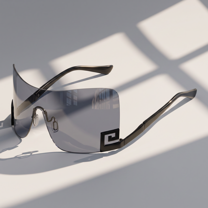 Modern unisex frameless futuristic sunglasses. UV400 polycarbonate lenses for eye protection & travel.
