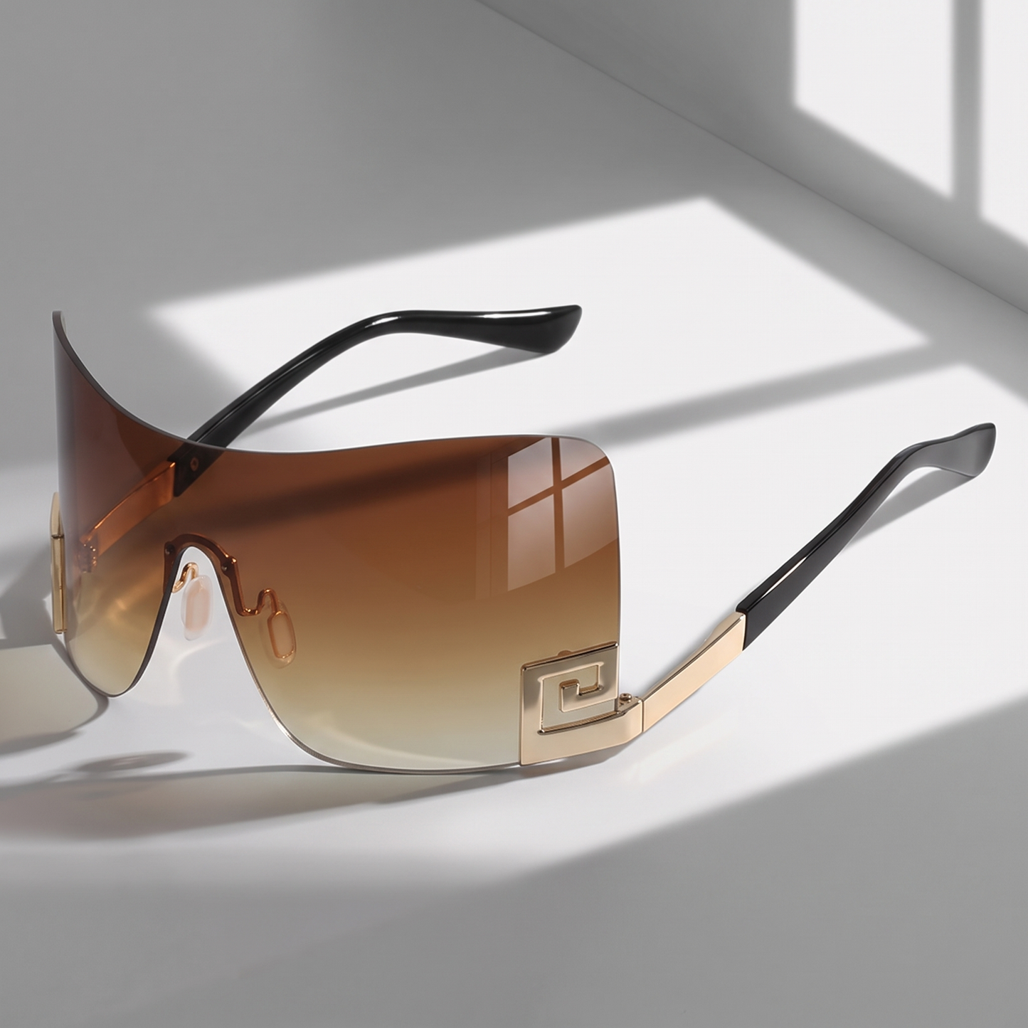 Unisex futuristic frameless sunglasses with UV400 eye protection. Ideal unique travel & festival eyewear.