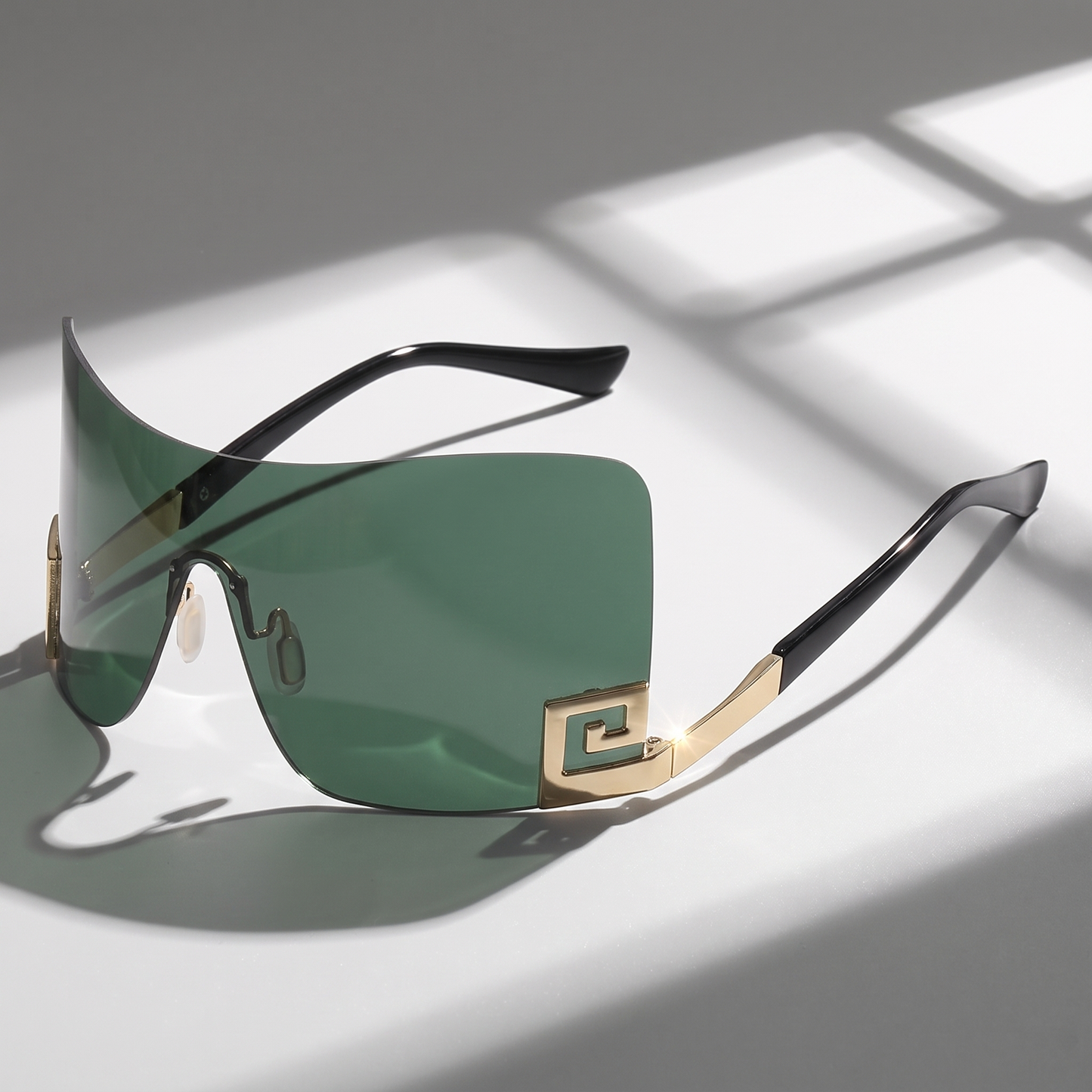 Unique frameless futuristic sunglasses. Polycarbonate UV400 lenses & sleek metal frame for eye protection.
