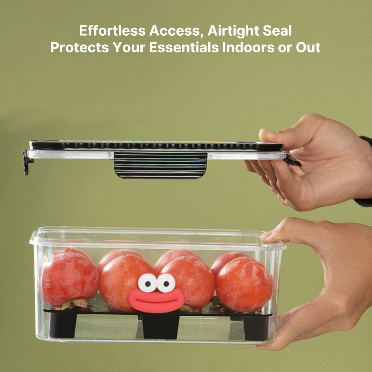 Transparent fresh food storage box showing contents, great for quick refrigerator checks