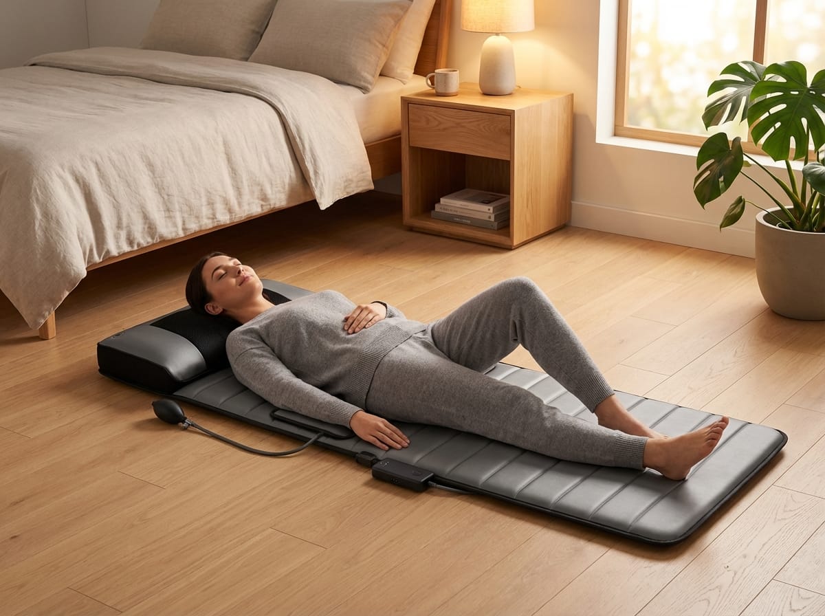 Electric shiatsu full body massage mat. Adjustable heat therapy for back, neck, and leg muscle relaxation.