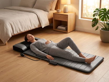Electric shiatsu full body massage mat. Adjustable heat therapy for back, neck, and leg muscle relaxation.