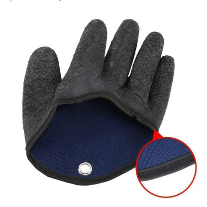 Detailed shot of anti-slip palm on full finger fishing glove, with magnet release strap