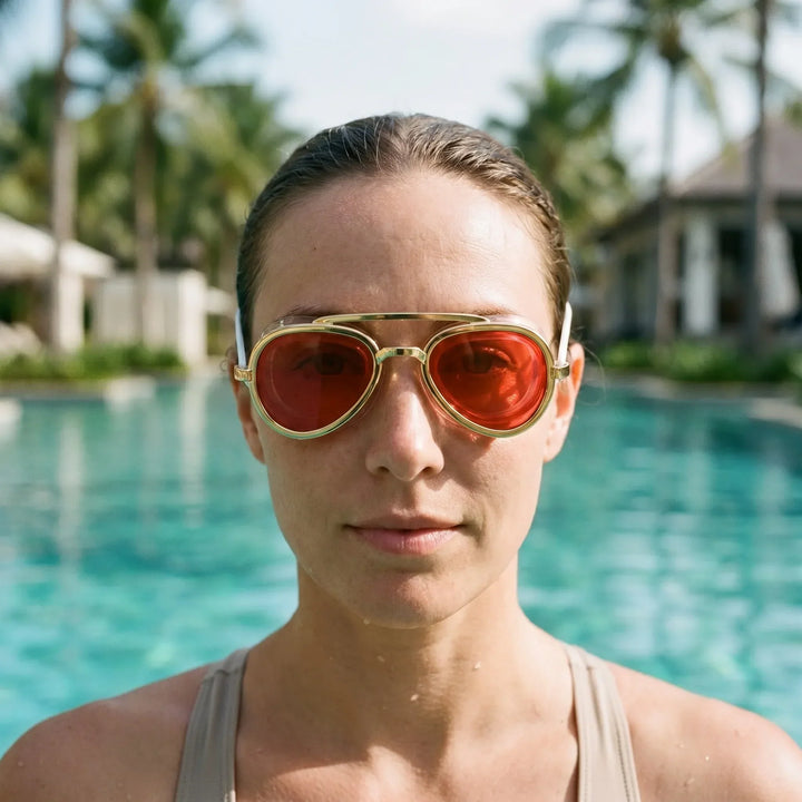Unisex Full-View Aviator Swim Goggles for wide vision. Anti-fog lenses, comfortable fit for pool & outdoor swimming.