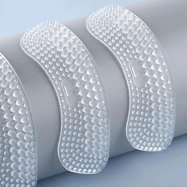 Soft silicone heel grips offer shock absorption & heel protection for everyday comfort in any shoe.