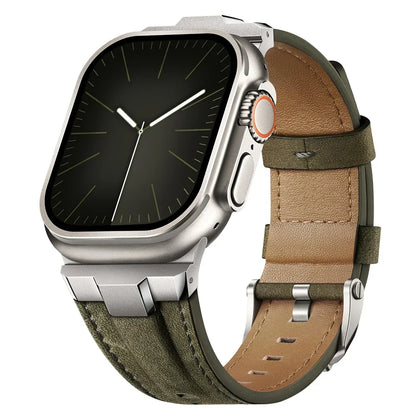 Quick release genuine leather unisex smartwatch strap with a titanium buckle.