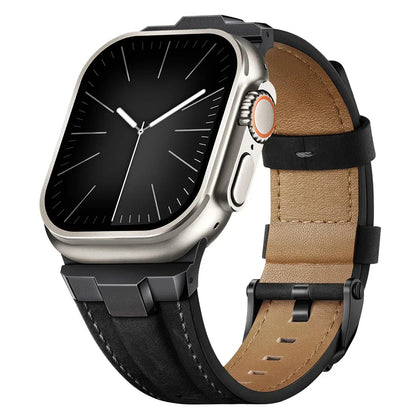 Replacement genuine leather smartwatch band, a durable unisex accessory with titanium buckle.