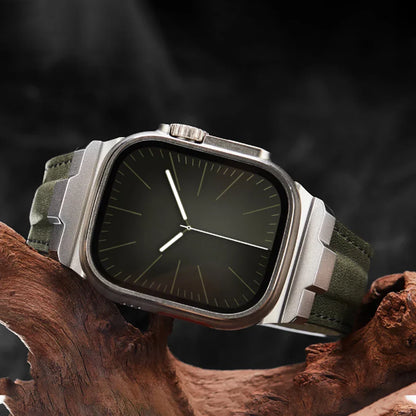High-quality genuine leather smartwatch strap, a unisex watch accessory with titanium buckle.