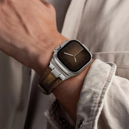 Comfortable everyday unisex genuine leather smartwatch band with a titanium buckle.