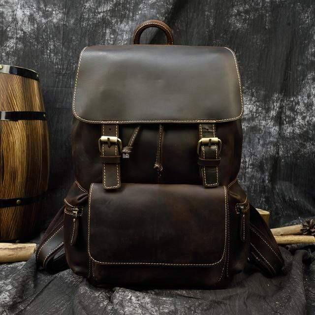 Camping backpack made from genuine leather, robust and stylish for outdoor use