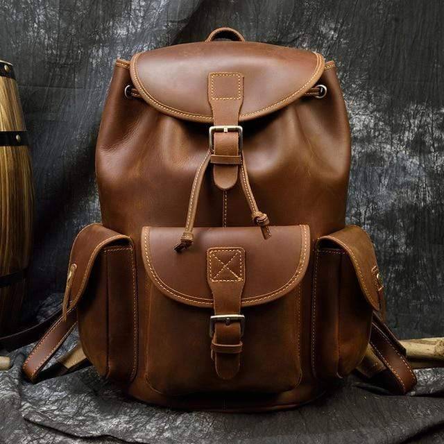 Versatile genuine leather outdoor rucksack, perfect for both men and women, top view