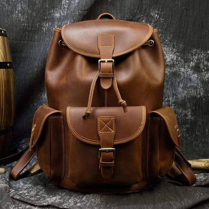 Versatile genuine leather outdoor rucksack, perfect for both men and women, top view