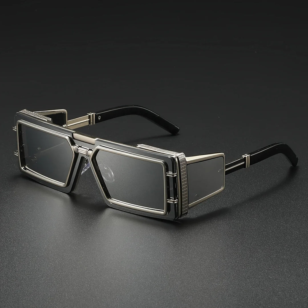 Unisex luxury geometric sunglasses featuring UV400 gradient mirror lenses for eye protection & modern style.
