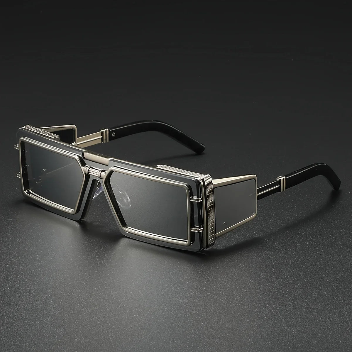 Unisex luxury geometric sunglasses featuring UV400 gradient mirror lenses for eye protection & modern style.