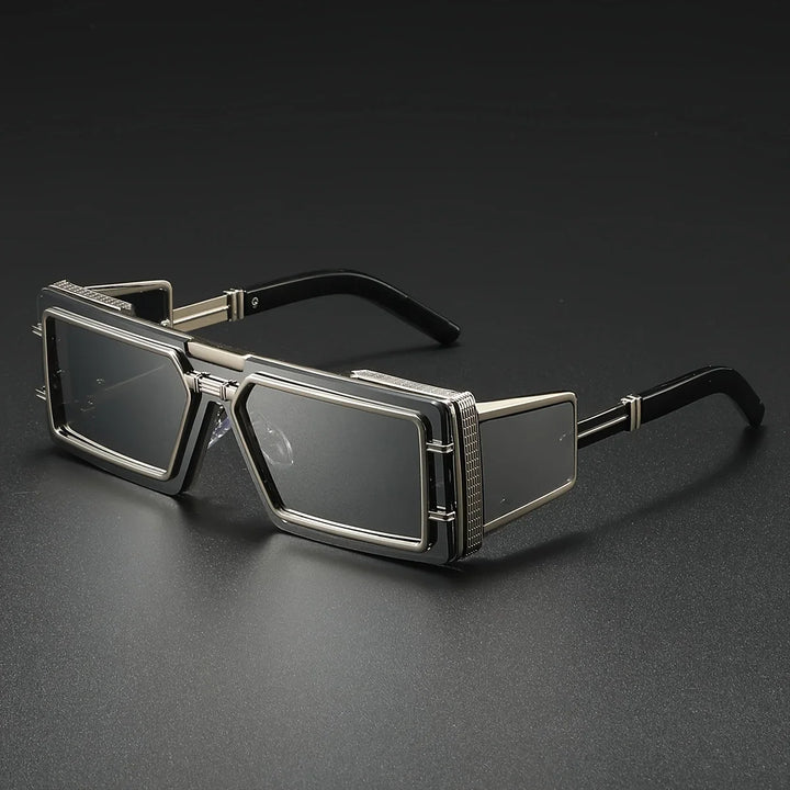 Unisex luxury geometric sunglasses featuring UV400 gradient mirror lenses for eye protection & modern style.