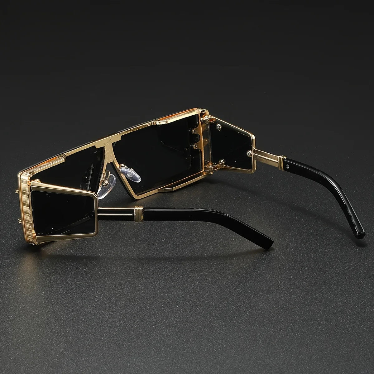 Chic unisex geometric luxury sunglasses with gold details, perfect for a fashionable statement & UV400 eye protection.