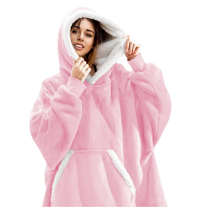Unisex giant cozy blanket hoodie in soft fleece, perfect for ultimate home comfort & relaxation.