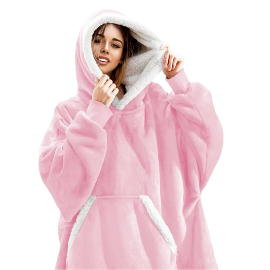 Unisex giant cozy blanket hoodie in soft fleece, perfect for ultimate home comfort & relaxation.