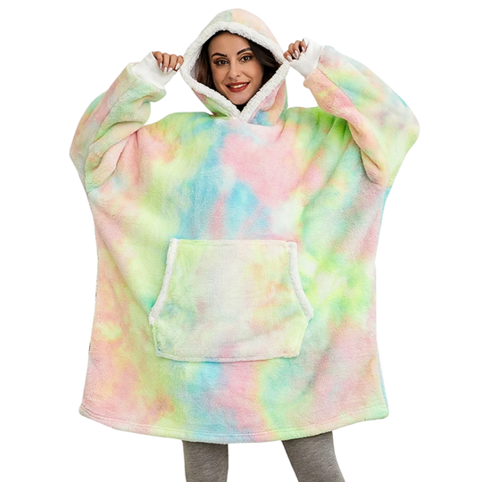 Relaxing giant blanket hoodie, perfect for ultimate home coziness & warmth.