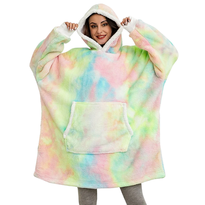 Relaxing giant blanket hoodie, perfect for ultimate home coziness & warmth.