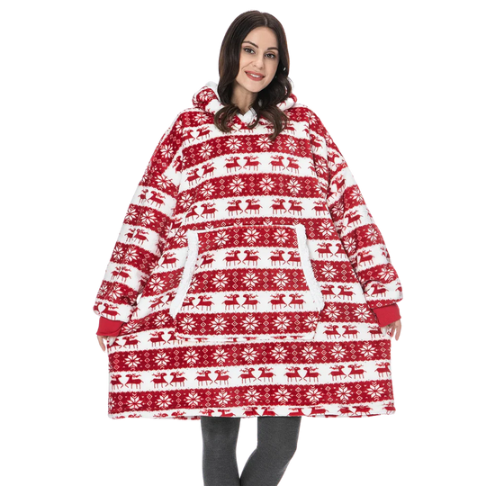 Giant cozy fleece hoodie, comfortable loungewear for relaxation at home.