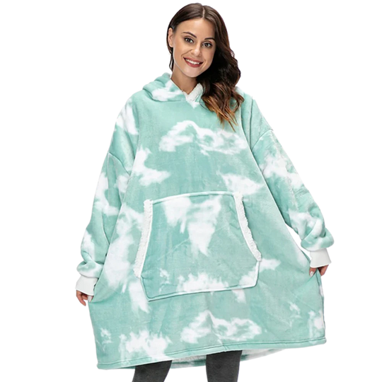 Colorful oversized blanket hoodie, a comfortable choice for winter loungewear.