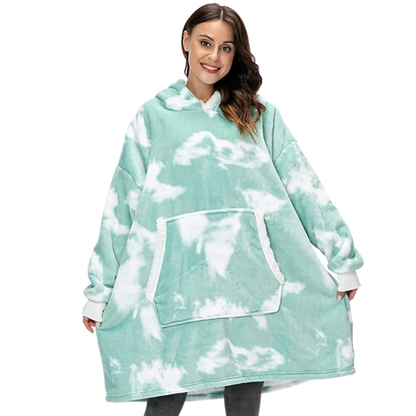 Colorful oversized blanket hoodie, a comfortable choice for winter loungewear.