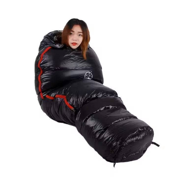 Outdoor adventure goose down sleeping bag, reliable gear for wilderness camping