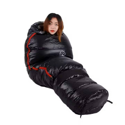 Outdoor adventure goose down sleeping bag, reliable gear for wilderness camping
