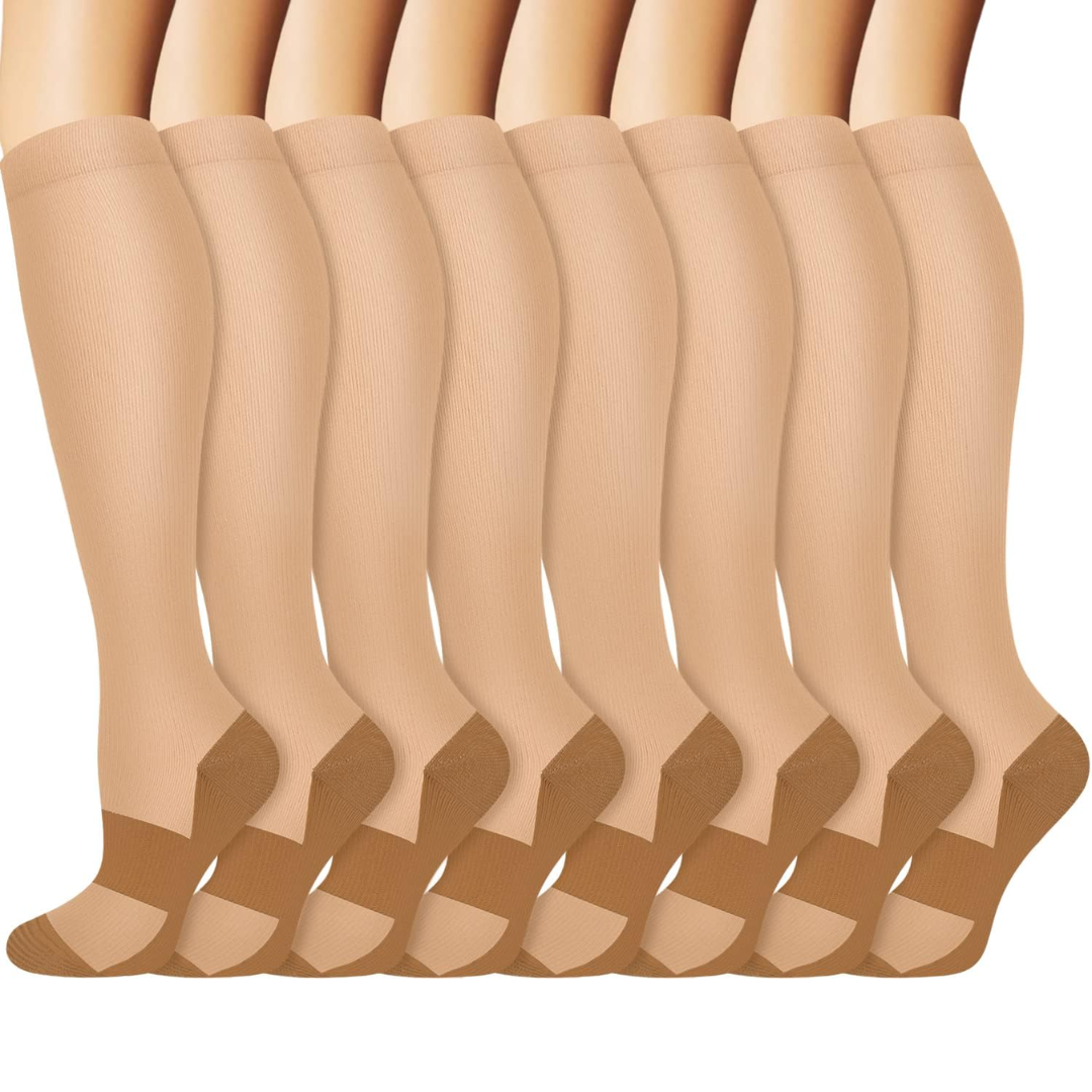 8 pairs of comfortable unisex gradual compression socks (15-20mmHg) for daily wear, travel & support.
