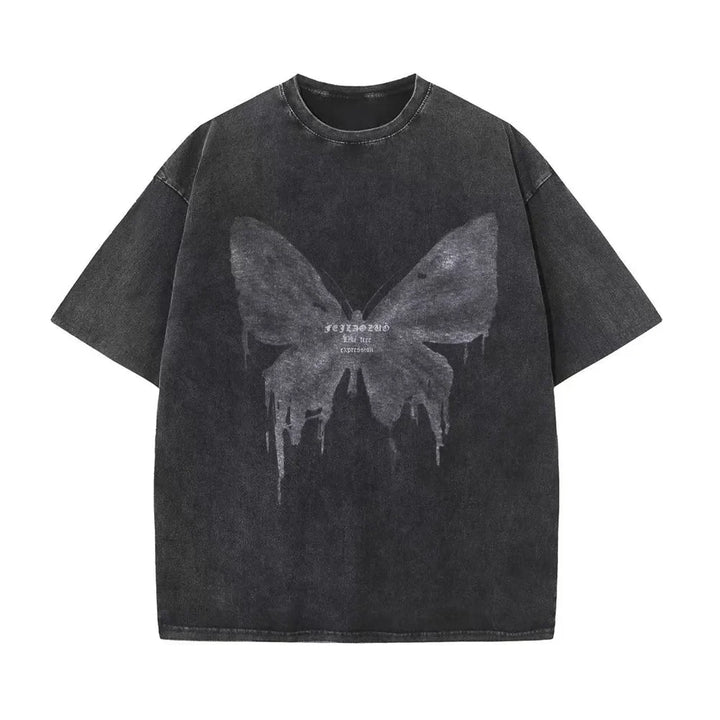 Unisex gray cotton t-shirt with a detailed butterfly graphic, perfect for casual wear. Comfortable graphic tee.