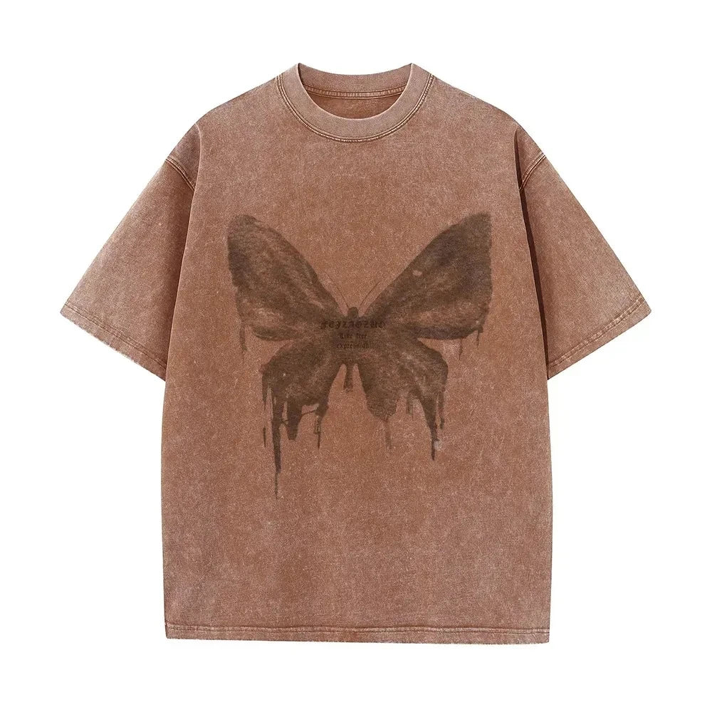 Comfortable black unisex cotton graphic tee featuring a unique butterfly design. Stylish casual wear.