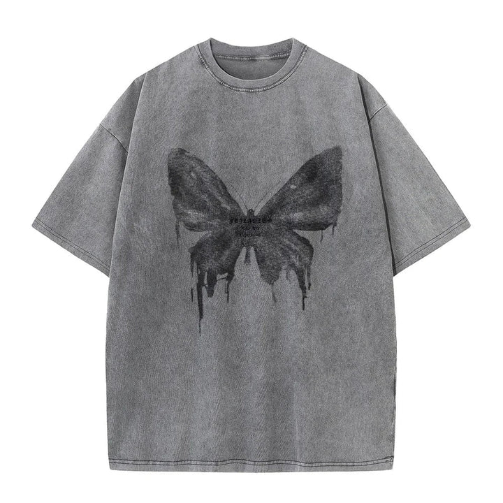 Fashionable coffee cotton unisex t-shirt with a vibrant butterfly graphic. Great for everyday style.