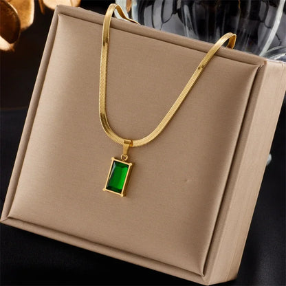 Luxurious unisex green stone and gold stainless steel jewelry set, perfect elegant gift for any gender.