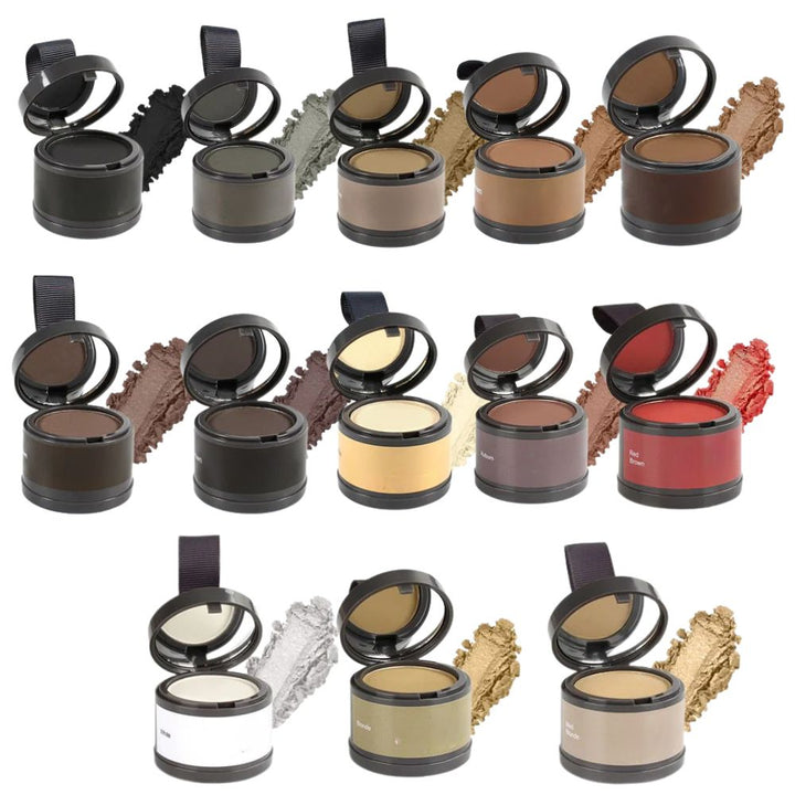 Unisex hair root concealer powder for instant fuller hair & thinning hair coverage.