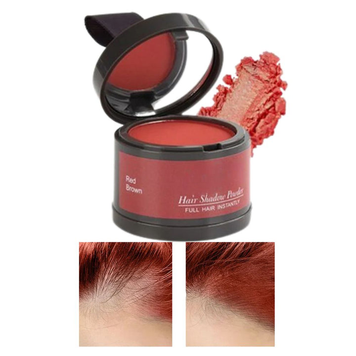 Unisex hair makeup for instant fuller hair and grey root touch-up.