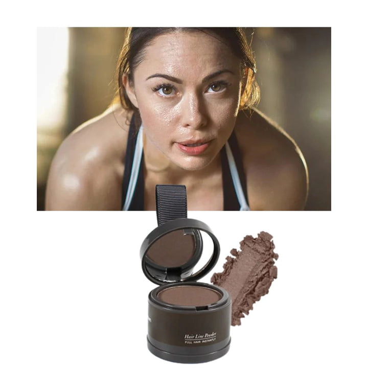 Hairline enhancer powder for instant fuller hair & thinning scalp coverage.