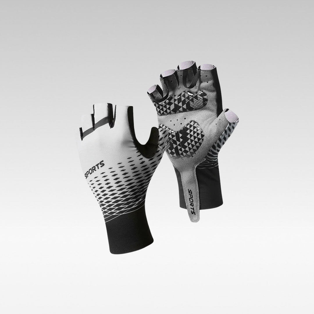 Unisex half-finger cycling gloves, shock absorbing, breathable, for enhanced grip and comfort.